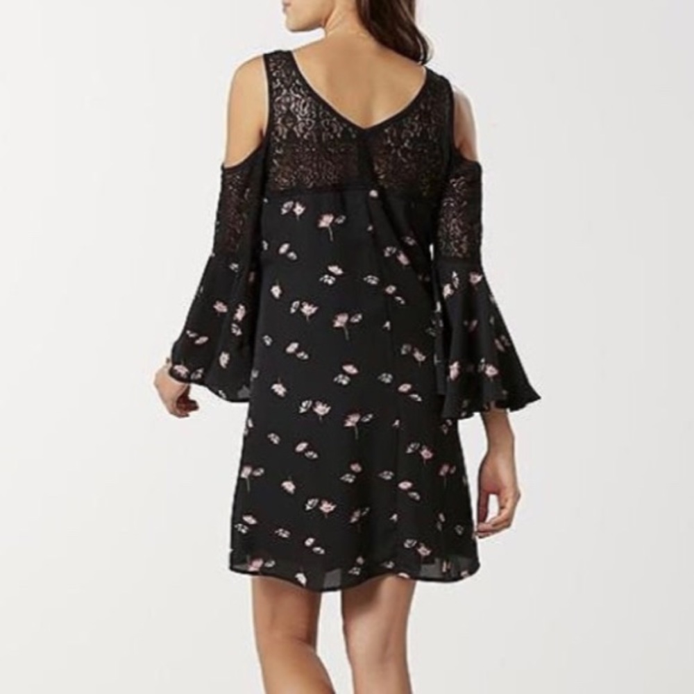 Trixxi Cold Shoulder Lace Stripes Floral Shift - Picture 8 of 8